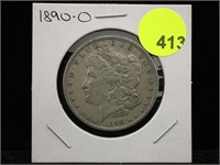 1890-O Morgan Silver Dollar in flip