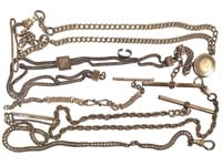 5 Vtg Watch Chains & Fobs