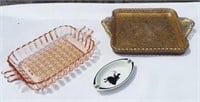 Vintage glass small trays and silhouette ashtray.