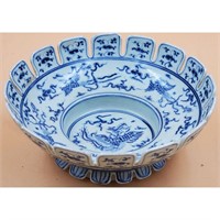 Signed Chinese Blue and White Bowl with Phoenix M