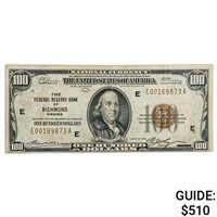 FR. 1890-E 1929 $100 FRBN RICHMOND, VA VF