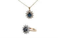 14K GOLD SAPPHIRE CLUSTER RING AND PENDANT, 5.8g