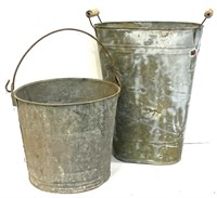 (2) Vintage Galvanized Handle Buckets