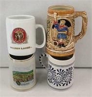 4 Mixed Steins.  Pabst, Golden Lager, Others