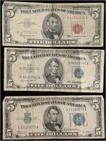 $5 Silver Certificate - Blue Seal, $5 Red Seal