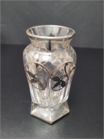 Art Nouveau Sterling Silver Overlay Bud Vase