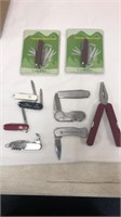 Nine pocket knives some advertising and fold up