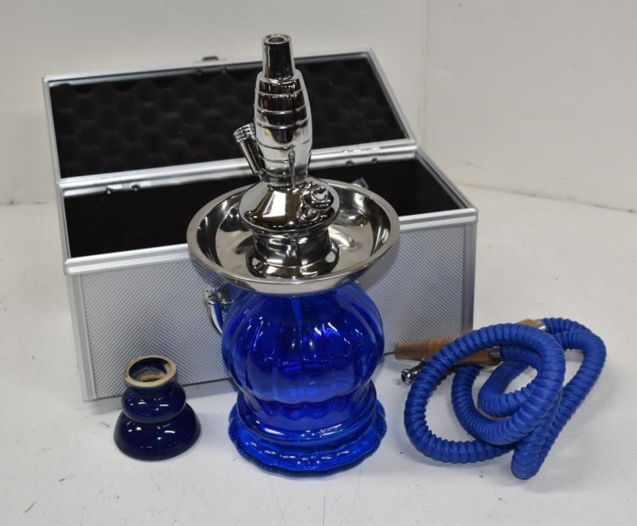 Blue Glass Hookah in Carry Case w/Supplies