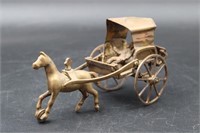 VINTAGE BRASS HORSE DRAWN CARRIAGE FIGURE
