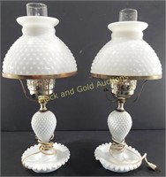 VTG Hobnail Milk Glass Lamps