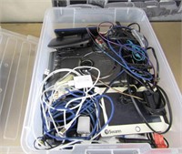 Tote of Assorted Electronics Supplies