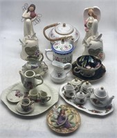 (F) Mini Tea Sets, Bells, and Angel Statues