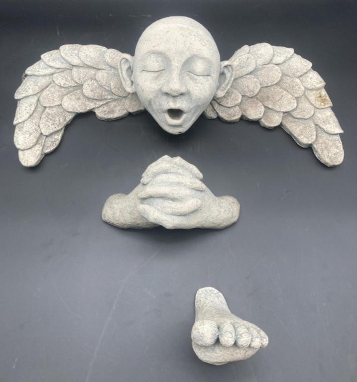 (F) Ceramic Mock Concrete Praying Angel Statues