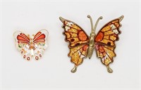 (2) VINTAGE GOLD TONE BUTTERFLY BROOCHES