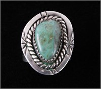 Navajo Sterling Carico Lake Turquoise Signed Ring