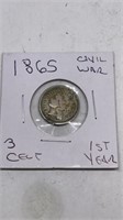 1865 3-cent piece 1st year