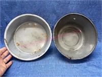 (2) Grey enamelware bowls (smaller)