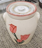 Hand decorated USA cookie jar crock 20 inches