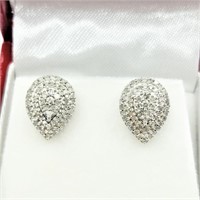 Sterling Silver Diamond Earrings-New