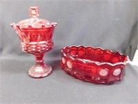 Fostoria red Coin oval bowl - red "Crown"? candy