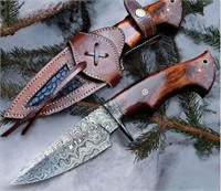 Handmade Bowie Knife Rose Wood Handle W/ Sheath