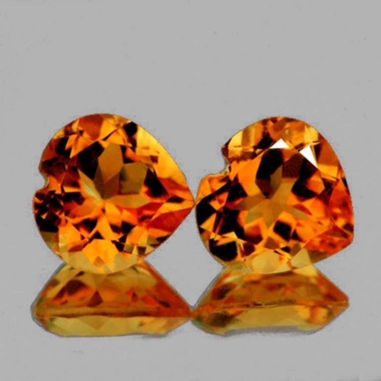 Natural Madeira Orange Citrine Heart Pair {Flawles