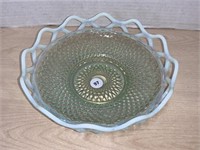 Green / Opalescent Glass Dish with open weave