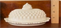 Milk Glass Hobnail Butter Dish