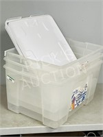 3- plastic storage totes/ lids