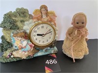 Quartz Angel Clock & 5" Dog needs repair