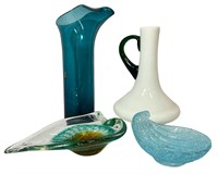 Mid Century Art Glass, Catchalls, Pitcher, Vase