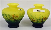 Pair 4 1/2" art glass vases