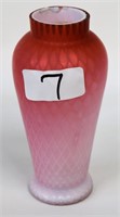 Pink cased line 7" art glass vase