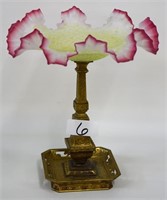 Pedestal brides bowl, pink ruffled edge