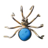 Signed Sterling & Turquoise Spider Brooch