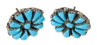 Sterling & Turquoise Zuni Flower Earrings