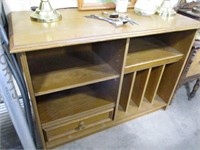 OAK FINISHED TV STAND-1PC OF TRIM ON SIDE MISSING