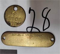 Brass tags Republic steel, Westinghouse