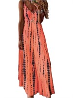 P520  Lumento Tie Dye Maxi Dress V Neck Small