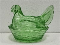Gorgeous Green Glass Hen on Nest