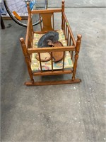 Antique Vintage Oak Baby Bed with Treasures