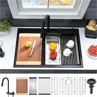 $370  33 Inch Black Drop In Waterfall Kitchen Sink