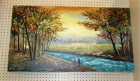 Vintage Impasto Painting of River Stream
