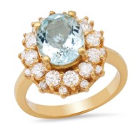 14K YELLOW GOLD 3.00CT AQUAMARINE 1.50CT DIAMOND R