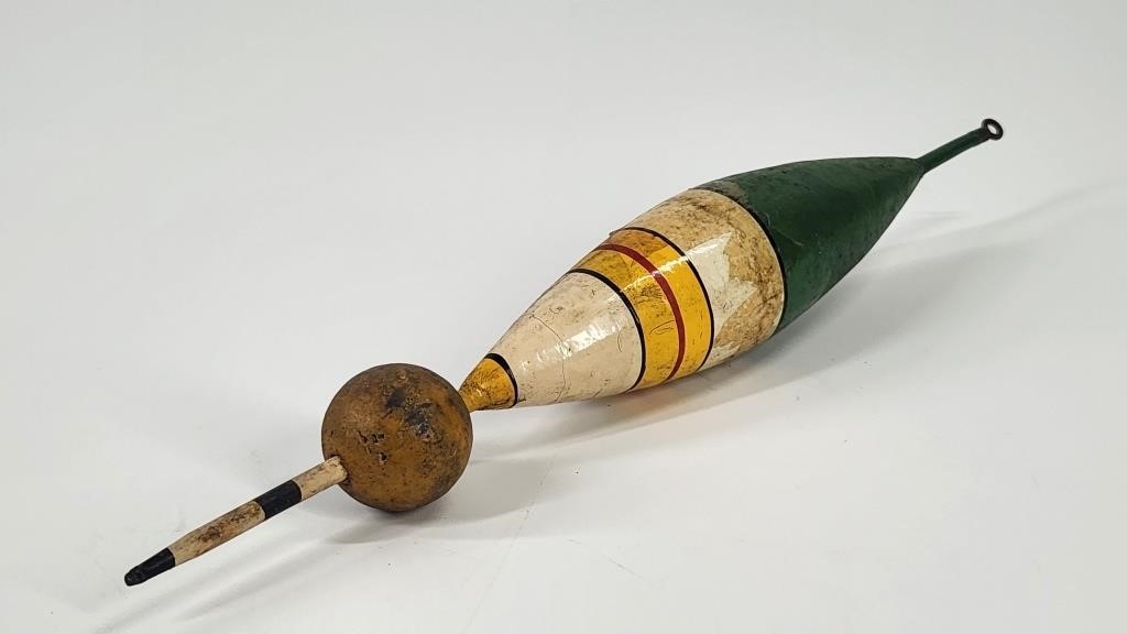 11" ANTIQUE WOOD PAINTED FISHING FLOAT BOBBER