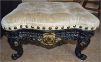 Victorian Cast Iron Gilt Foot Stool w/ Tufted Top