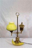 Vtg. Brass Student Lamp W/Yellow Globe