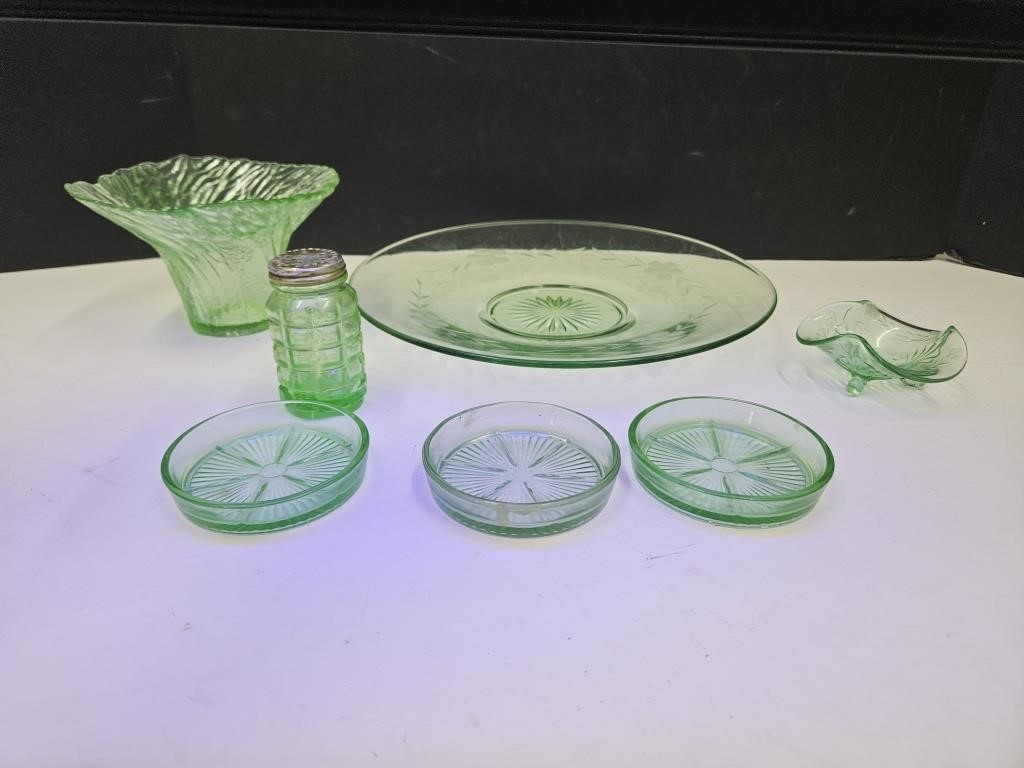 Vintage Depression Green Glass Lot