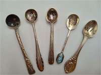5- Sterling Salt Spoons/Souvenir Spoons