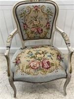 ANTIQUE  FRENCH NEEDLEPOINT PARLOR CHAIR 35x22x13